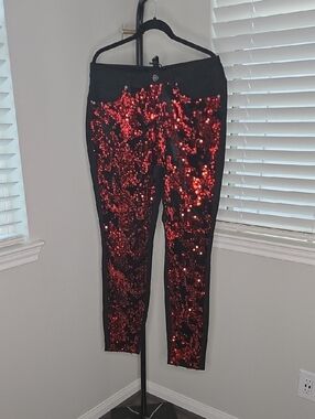 Ashley Stewart Black Skinny Jeans with Red Sequin Front